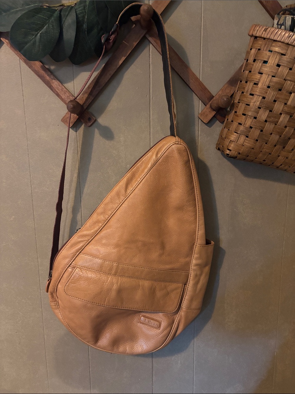 L.L. Bean Tan Leather Sling Messenger Bag